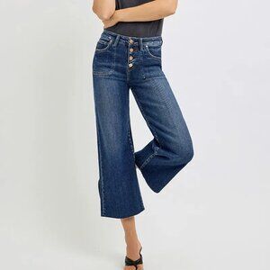 RISEN Full Size High Rise Crop Wide Button Up Jeans Plus Size